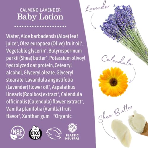 Earth Mama Calming Lavender Baby Lotion for Dry Skin, Calendula Cream for Newborn Skin Care, Children's Moisturizer with Aloe Juice, Rooibos, & Shea Butter, Lavender Lotion, 8 Fl Oz