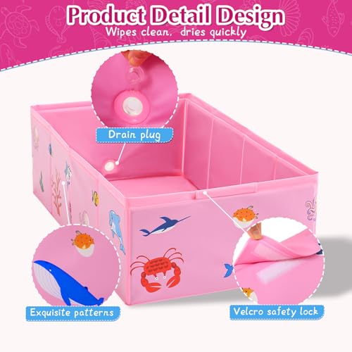 Tohetsuzp Collapsible Baby Bathtub, Portable Foldable Travel Bath Tub for Infant Toddler, Converts Shower to Tub, No Assembly Folds Flat for Storage, 6M-5 Years, Pink