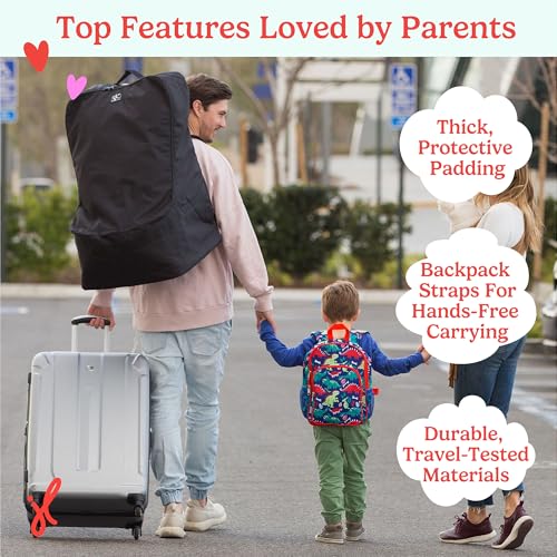 J.L. Childress Padded Backpack Car Seat Bag - Car Seat Travel Bag for Airplane, Cover Fits Most Baby & Infant Carriers & Boosters, Airport Accessories for Gate Check or Baggage Check - Ultimate, Black