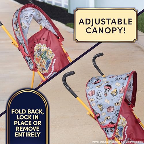 Harry Potter Umbrella Stroller for Toddlers – Lightweight Foldable Travel Stroller with 3-Point Harness, Locking Wheels, Adjustable Canopy, Compact & Portable