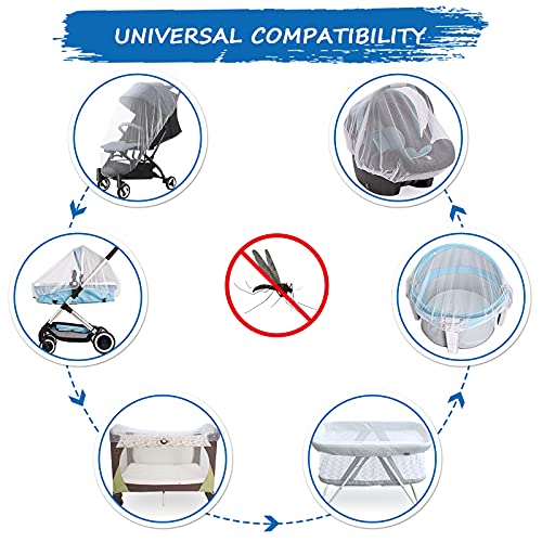 Baby Mosquito Net for Stroller, Reusable Bug Net for Stroller, Playards, Pack N Plays and Portable Mini Crib, Portable & Durable Baby Insect Netting, White