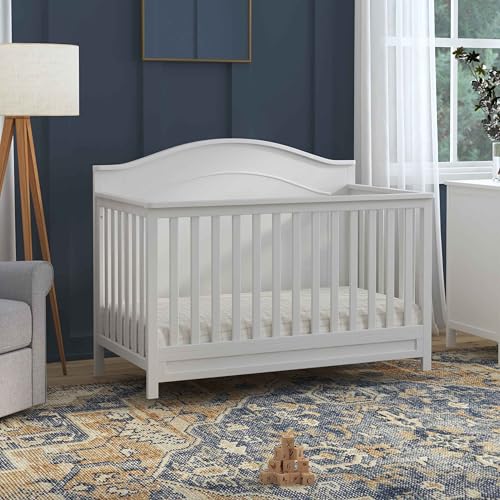 Davinci Charlie 4-in-1 Convertible Crib - GREENGUARD Gold Certified - Converts from Baby Crib to Toddler Bed, Daybed, and Full-Size Bed Effortlessly - 4 Adjustable Heights - Wooden White Baby Bed