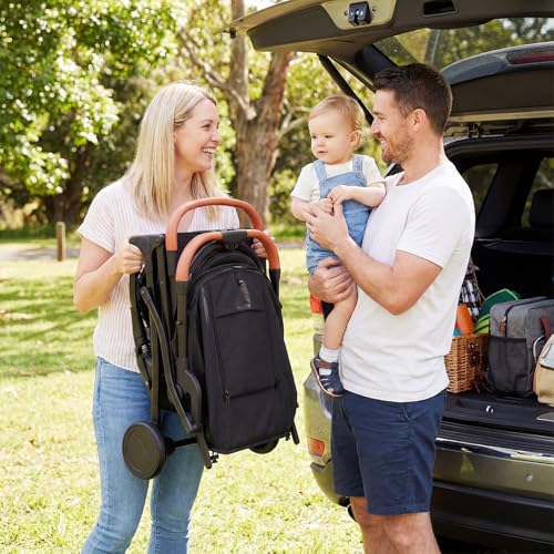 BABY JOY Lightweight Stroller, Compact Travel Stroller with One-Hand Fold, Adjustable Backrest, Canopy, Cup Holder, Footmuff & Storage Basket for Toddlers (Black)