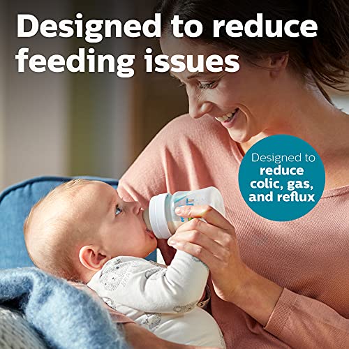 Philips Avent Anti-Colic Baby Bottle with AirFree Vent, Slow Flow 1 Nipple, 0m+, 4oz, 4 Pack, Clear, SCY701/04