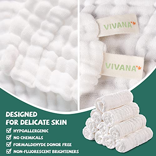 VIVANA Baby Muslin Washcloths -6 Layer Soft Absorbent Face Towel - Natural Newborn Wipes for Delicate Skin - Baby Registry as Shower