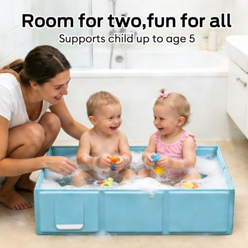 Totiro Foldable Baby Bathtub for Newborns & Toddlers, Collapsible Infant Bath Tub with Soft Cushion, Non-Slip Support & Drain Plug, Space-Saving Baby Tub for Small Bathrooms & Travel