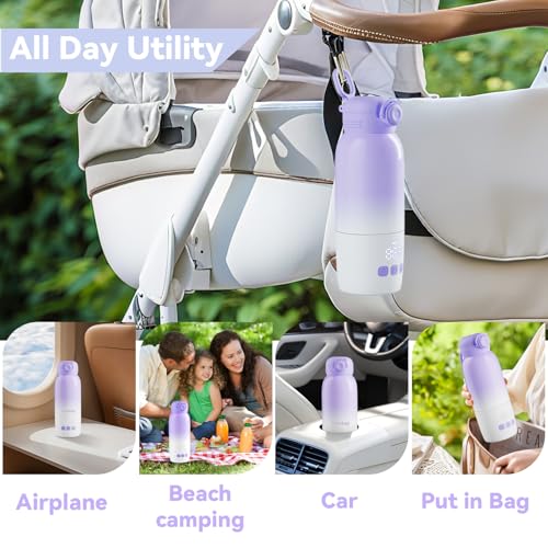 Portable Bottle Warmer for Travel - 12oz Cordless Milk Warmer, Dual Heating Modes for Breast Milk & Water, Fast Heating Smart Temperature Control, Ideal for Outdoor, Car, and Nighttime Feeding