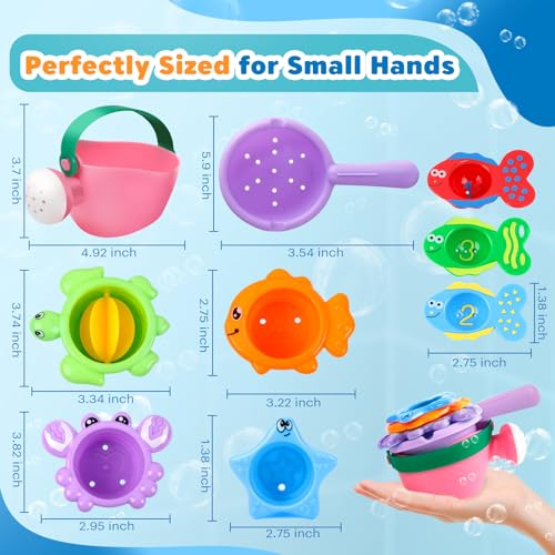 Baby Bath Toys for Kids Ages 1-3 9PCS Toddler Bath Toys Mold Free for 2-4 with Watering Can & Stacking Cups Colorful Bathtub Pool Water Toys for 1+ Year Old Girls Boys Gifts