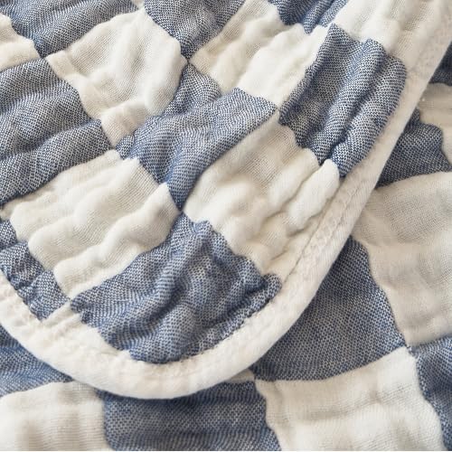 Ultra Soft Checkered Muslin Baby Blanket Pack of 2 Cotton Swaddles Bed Blankets for Babies and Toddlers Boys Newborn 42 x 42 inches (Blue and Coffee)