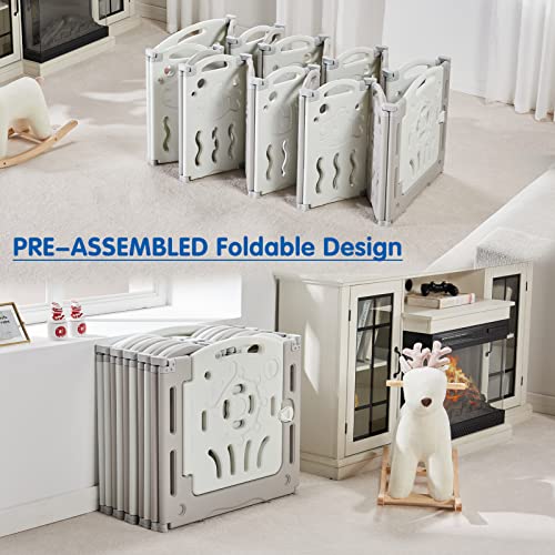 Albott Baby Fence Kid Playpen 18 Panel Albott Play Yard - Foldable Kids Safety Activity Center Playard Safety Lock Gate,Adjustable Shape, Portable Design for Indoor and Outdoor (18 Panel, Grey+White)