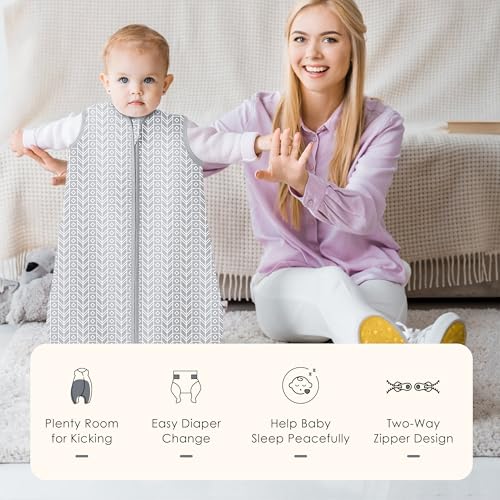 SWEET DOLPHIN Baby Sleep Sack 0-6 Months - 100% Cotton 2-Way Zipper TOG 0.5 Infant Wearable Blanket, Newborn Essentials Toddler 3 Pack Sleeping Sacks - Grey