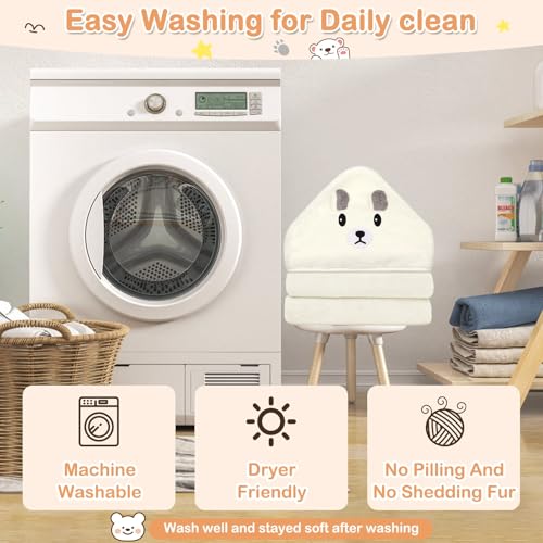 Sublaga 4 Pcs Baby Towels Set, 32x32 in Hooded Bath Towel and 3 Pcs Baby Washcloths for Newborns, Toddlers, and Kids, Soft Baby Towels and Washcloths Set for Boys and Girls (White Bear)