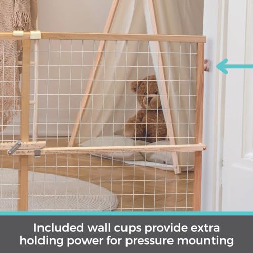 Toddleroo by North States - Extra-Wide Wire Mesh Wooden Baby Gate: Pressure Mounted Baby Gate for Doorways - Adjustable 29.5 to 50 Inches Wide - 31 Inches Tall