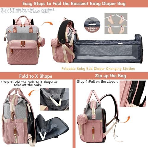 Lamroro Diaper Bag Backpack with Changing Station, Waterproof Large Capacity, Baby Bag for Mom & Dad, 18 Pockets+USB Port, Foldable Changing Pad, Travel Backpack for Newborn Essentials, Baby Gift