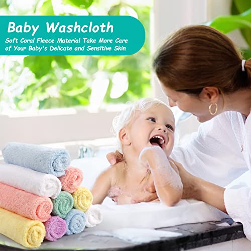 HOMEXCEL Baby Washcloths 24 Pack-Microfiber Coral Fleece Baby Bath Face Towel 7 x 9 Inch Extra Absorbent and Soft Burp Cloth and Wash Cloths for Newborn-Infants and Toddlers-Gentle On Sensitive Skin
