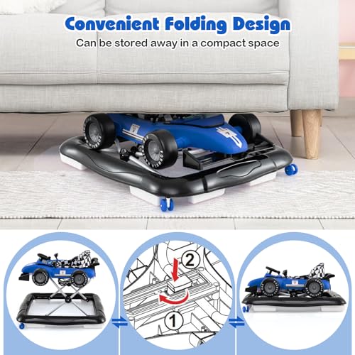 HONEY JOY Baby Walker, 4-in-1 Foldable Infant Activity Push Walker, Toddler Car Walker with Adjustable Heights, Music, Lights, Padded Seat, Baby Walker with Wheels for Boys Girls 6-18 Months (Blue)