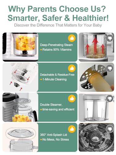 MOMYEASY Baby Food Maker, Multifunction Processor Chopper Grinder, Baby Food Steamer and Puree Blender in-One, with Bottle Warmer, Auto Cooking & Grinding with Touch Control Panel