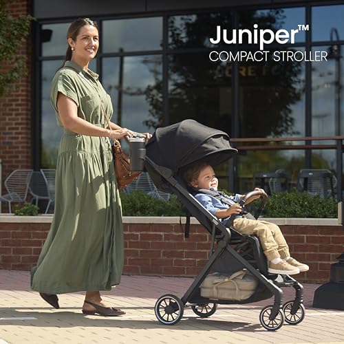 Britax Juniper Compact On-the-Go Stroller, Effortless Fastpack System with One-Hand RapidFold, Portable & Lightweight for Travel, Built-in Carry Handle, Ventilating Fabrics, Raven Black
