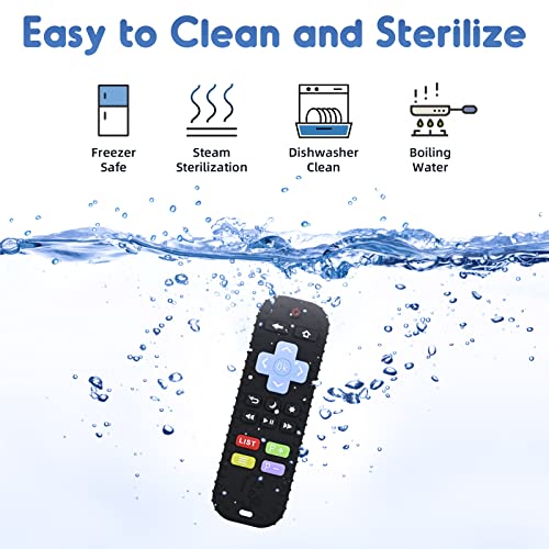 Teething Relief Teethers Toys for Babies 3-6-12 Months Gifts, Food Grade Silicone Sensory Baby Remote Control Teether Bath Toy for Newborn Infant Boy Girl Autism Birthday Christmas Gift, Black