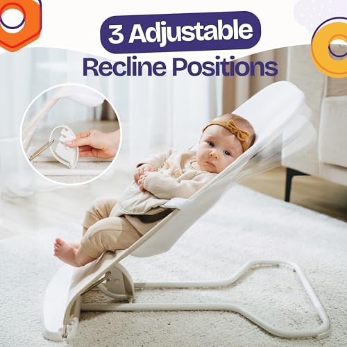 ComfyBumpy Ergonomic Baby Bouncer Seat - Safe, Portable Bouncing Chair with 3 Adjustable Height Positions - Infant Bouncy Seat Perfect for 8-20lbs Babies (Oatmeal)