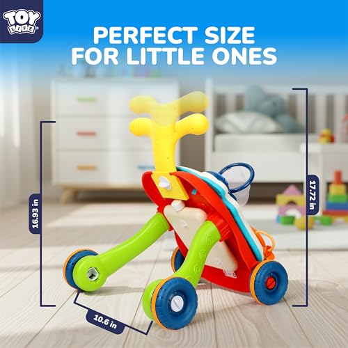 TOY Life 3 in 1 Baby Push Walker and Activity Center, Sit to Stand Walker for Babies 6-12 Months, Baby Walking Toys with Music Panel for Girls Boys, Toddlers Push Toys Gifts for Learning to Walk Red