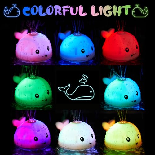 ANGGIKO Baby Bath Toys, Pool Water Toys for Babies, Toddler Bath Toys for Kids Ages 1-3, 1 Year Old Boy Girl Gift Light Up Whale Bath Toy Sprinkler, Baby 6-12-18 Months Bathtub Outdoor Water Table Toy