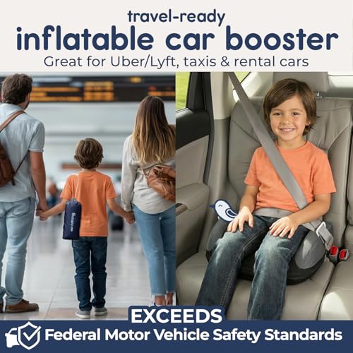 Hiccapop UberBoost Inflatable Booster Car Seat | Blow up Narrow Backless Booster Car Seat for Travel | Portable Booster Seat for Toddlers, Kids, Child | Black/Gray