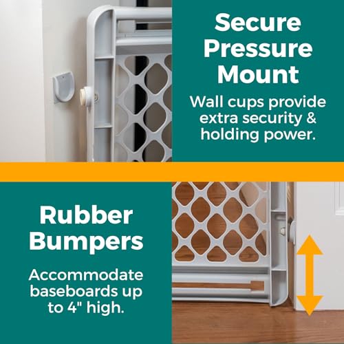 MYPET Universal Pet Gate: 26” - 42” Wide Dog Gate for Doorways with Pressure Fit or Swinging Door Hardware Mounting Types Included: 26" Tall; Gray