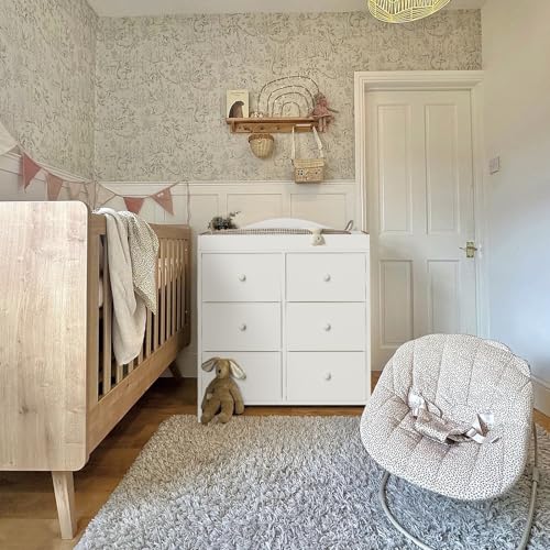 BOLUO White Changing Table Dresser with 6 Drawers Baby Dresser with Changing Table Top Diaper Changing Station with Storage for Nursery Modern