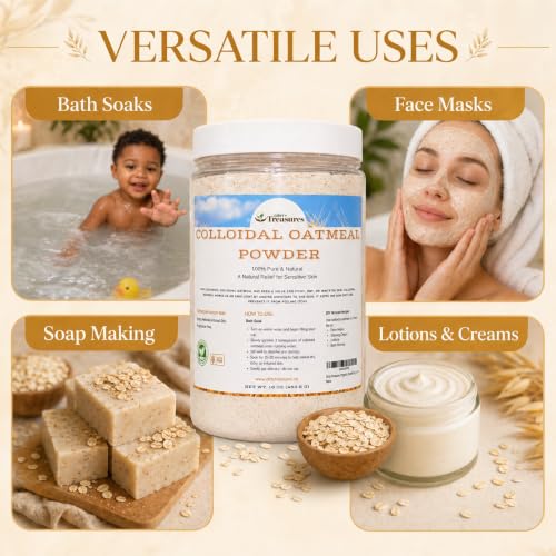 Dirty Treasures Colloidal Oatmeal Bath | Eczema & Itchy Skin Relief | Baby-Safe, 100% Natural, Fragrance-Free | 1 lb (16oz)