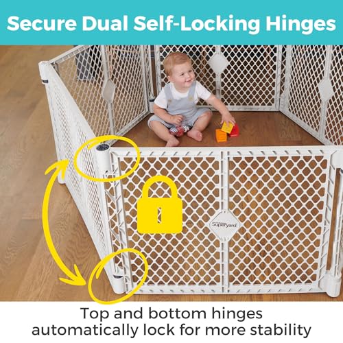Toddleroo by North States - Superyard Baby Play Yard: Freestanding 6-Panel Baby Playpen - Indoor or Outdoor Use - Made in USA - Encloses Up to 18.5 Square Feet - 26 Inches Tall - Light Gray