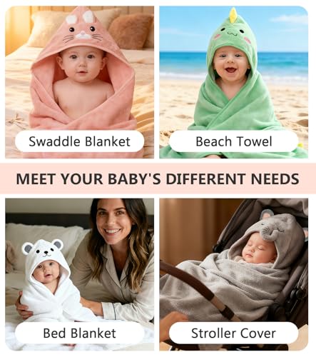 Spearlcable 12 PCS Baby Bath Towels for Infants Toddlers, 4 PCS Animal Hooded Baby Towels + 8 PCS Washcloths Set, Ultra Absorbent Cute Soft Baby Towels for Newborn Bath Essentials Gifts for Boys Girls