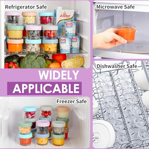 DRKIO 12 Pack Glass Baby Food Storage Containers - 4 Oz Baby Food Jars with Lids Baby Food Maker Microwave Dishwasher Freezer Safe 100% Leak Proof BPA Free Reusable
