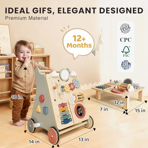 Baby Push Walker with Wheels for 6-12 Months Boys Girls, Walking Toys for 1 Year Old Learning to Walk