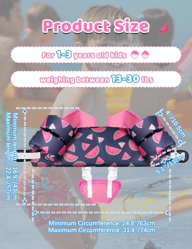 Vvinca Toddler Swim Vest for Kids 13-30lbs Boys Girls Puddle Kid Jumper Toddlers Pool Floaties Jacket with Adjustable Crotch Strap Sleeves Shoulder for 1 2 3 Years Old Baby Infant Learn to Swimming