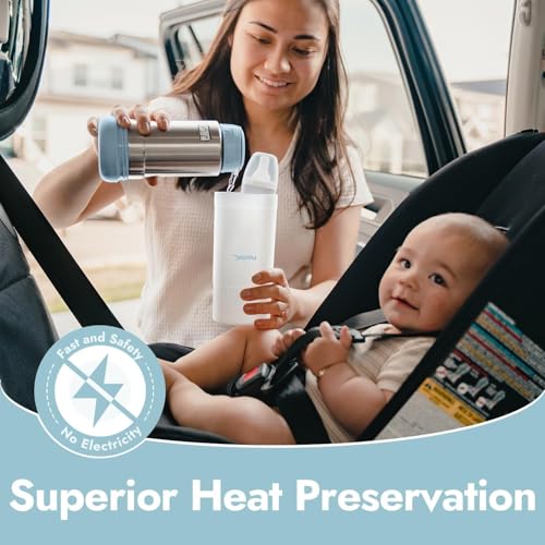 Papablic Portable Travel Baby Bottle Warmer On The Go, Fits Most Car Cup Holders, 12 OZ Stainless Steel Bottle Warmer, Leak-Proof, Safe & Easy to Clean