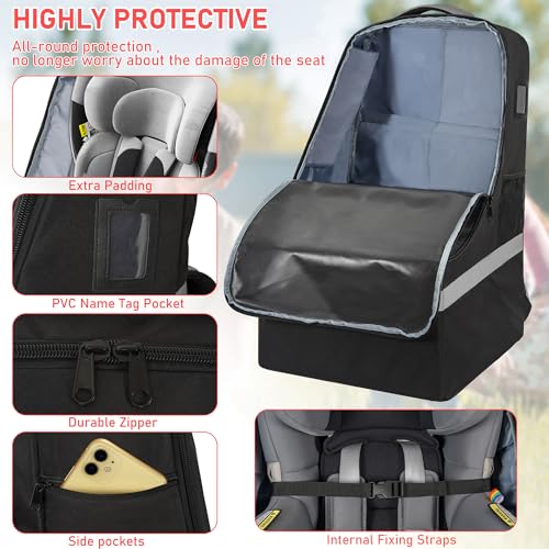 IBVIVIC Padded Car Seat Travel Bag for Airplane, Heavy Duty Car Seat Bag for Air Travel Gate Check Carseat Carrier Bag with Shoulder Strap, Fits Most Baby & Infant Car Seats
