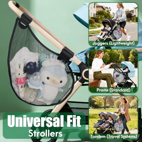 Guiseapue Side Sling Stroller Cargo Net: Universal Travel Stroller Organizer Attachment, Stroller Caddy Anti-Tipping Design, Mesh Storage for Baby Essentials, Fits Uppababy, Nuna, Butterfly, Graco