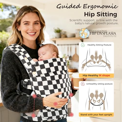 Baby Carrier Newborn to Toddler- 100% Pure Cotton Double-Side Skin-Friendly Baby Carrier,3 Carry Positions Newborn Carrier, Ergonomic,Cozy and Lightweight Infant Carrier for 7-40lbs,Checkerboard