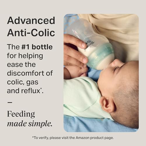 Tommee Tippee Advanced Anti-Colic 9 Oz BPA Free Baby Bottles, Newborn 0+ Months, Slow Flow Breast-Like Nipple, Unique Design Keeps Air Away from Milk and Baby, Clear, Pack of 4