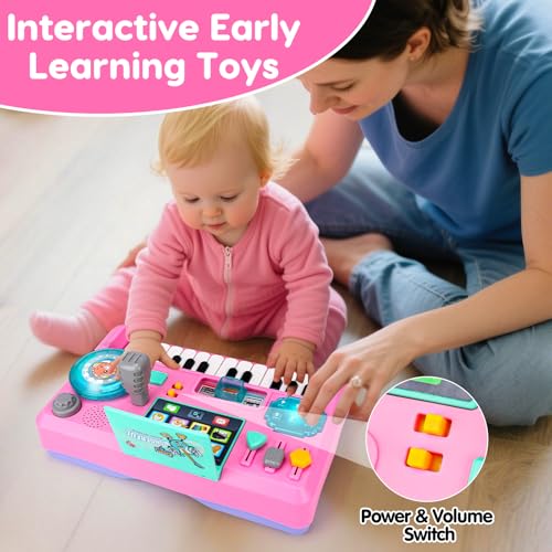 Baby DJ Table for Toddlers 1-3 with Music & Light, Musical Baby Piano Toys 6-9-12-18 Months Toddler Activity Table Music Instruments Learning Toys for 1 2 Year Old Girl First Birthday Gifts Age 0-2