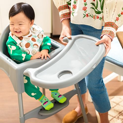 Cosco Kids Canteen High Chair Lightweight Portable Baby Feeding Chair with Adjustable Tray, Easy to Clean, Kitchen or Dining Use, Toddlers Up to 33 lbs, Mono Grey