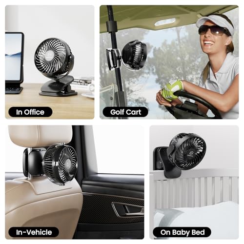 Shinebella AA Battery Powered Clip on Fan with 4-Speed, 5’’ Small Desk Fan with Aroma Function, USB Powered, 360°Rotation, Ultra Quiet, for Golf Cart, Stroller, Bedroom,Car(Batteries Not Included)