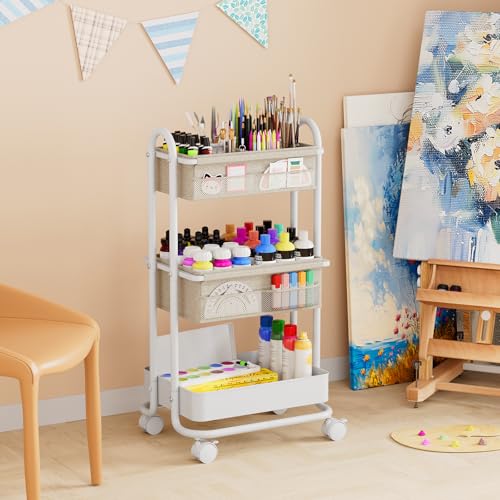 Modanais Baby Diaper Caddy Organizer Cart - 3 Tier Rolling Storage Cart with Wheels, Baby Essentials Nursery Storage, Detachable Dividers - for Crib, Bedroom, Art & Craft Organizer (Off White)