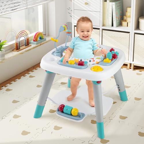 BABY JOY 6-in-1 Baby Activity Center, Baby Jumper & Interactive Play Table with 360° Rotating Seat, Detachable Toys & Music, Montessori-Inspired Design, Activity Center for Infant Toddlers 6-36 Months