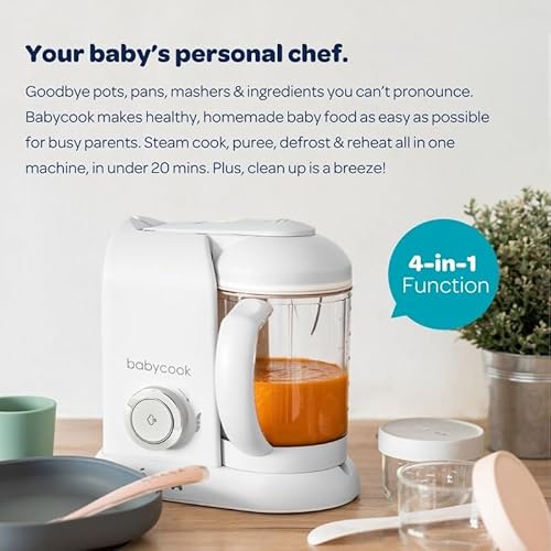 BEABA Babycook Solo 4 in 1 Baby Food Maker, Puree Steamer and Blender for Purees, Grinder with Auto Steam Cooking, Lrg Capacity 1,100 mL/ 37 oz, 27 Servings in 20 Mins, (Charcoal)