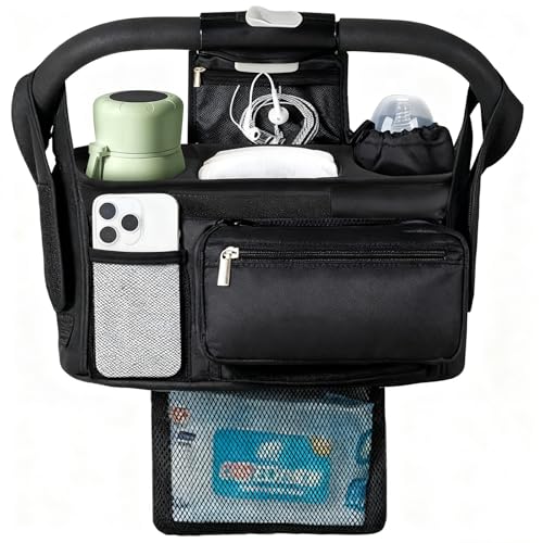 eutopic Universal Stroller Organizer with Insulated Cup Holder Detachable Phone Bag & Shoulder Strap, Bag Caddy Fits for Stroller like Uppababy, Baby Jogger, Britax, BOB, Umbrella & Pet Stroller
