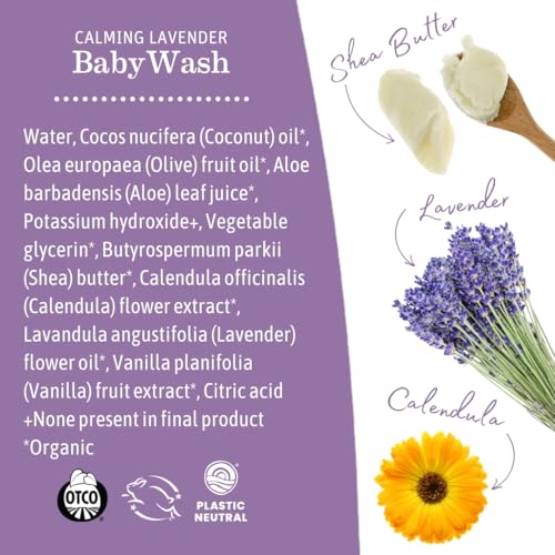 Earth Mama Calming Lavender Baby Wash Liquid Foaming Hand Soap, All-Purpose Lavender Body Wash for Sensitive Skin, Castile Soap with Coconut Oil, Shea Butter, Calendula, & Aloe, 6.27 Fl Oz