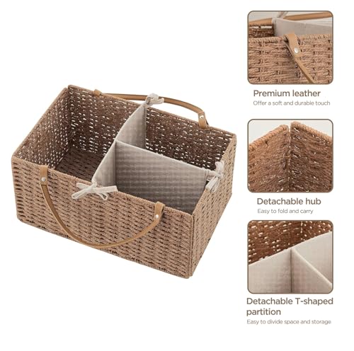 HBlife Baby Diaper Caddy Organizer, Paper Rope Storage Baskets Nursery Bin with Removable Divider, Portable Car Organizer for Diapers, Baby Shower Gifts, Newborn Essentials Must Haves