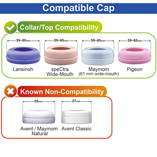 Maymom Dome Caps for Lansinoh Spectra Pigeon Wide-Mouth Collar Ring Compatible with Lansinoh Bottle Top Bottle Lid, 6pcs